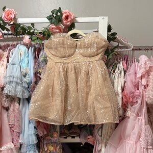 Selkie Glittering Beige Strapless Dress (Candied Party Blue Moon)